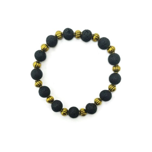 Lava beads bracelet with gold plated designer beads