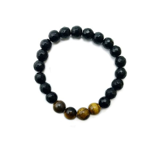 Tiger eye beads with shiny black beads unisex bracelet