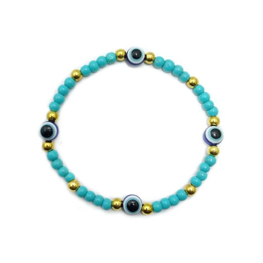 Blue Evil Eye & Sky or Golden Beads Bracelet