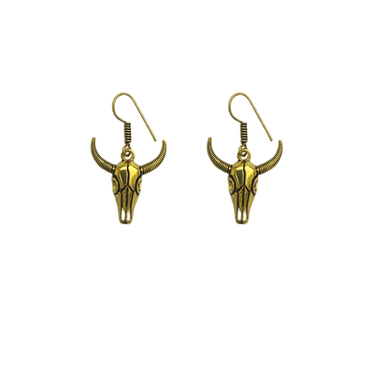 Bull shaped golden tone drop earring