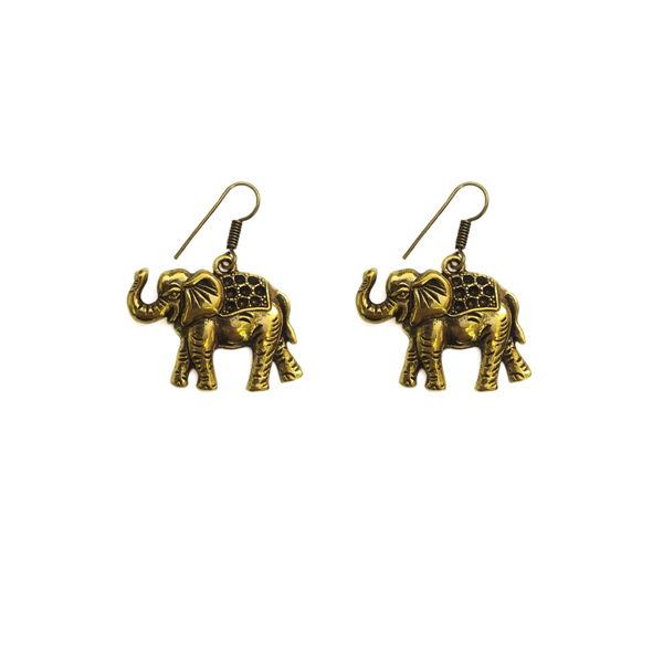 Golden tone elephant charm drop earring