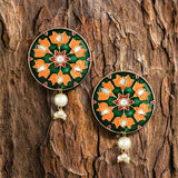 Lotus Petal Round Earrings Multi-Color Enamel Work For Women & Girls