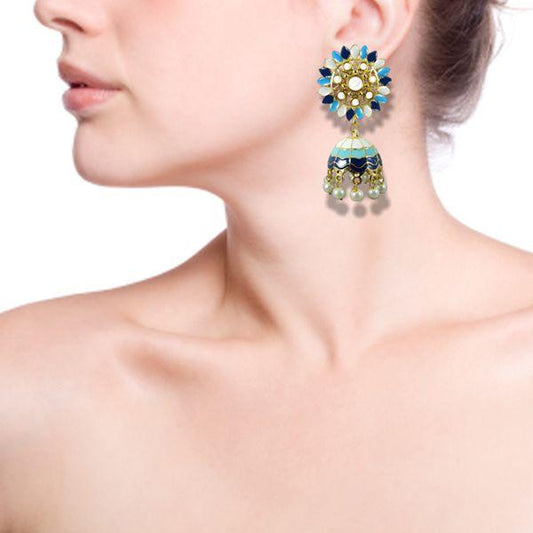 Traditional Floral Multi-Color Enamel Work Earring