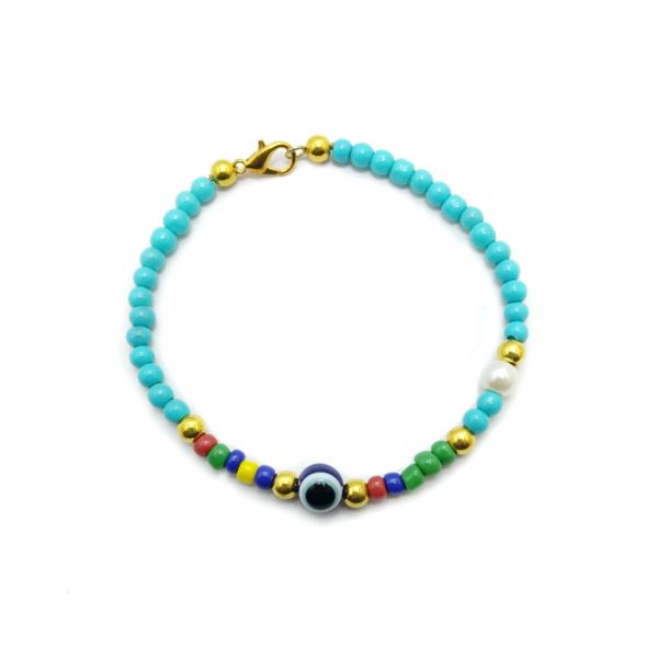 Shiny Multi-Color Beads With Evil Eye Bracelet