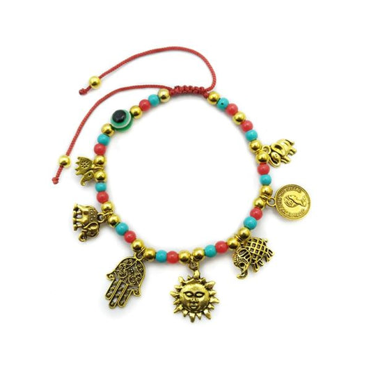 Gold plated charms and multicolor beads bracelet for women and girls