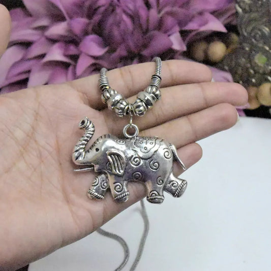 Elephant Pendant Flower Earring Set