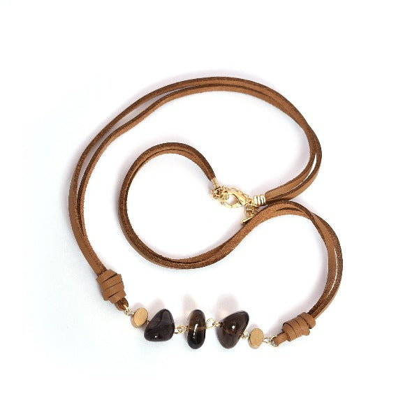 Brown Leather Bracelet With Natural Stone