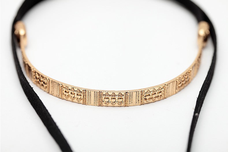 Gold Plated Leather Choker Necklace