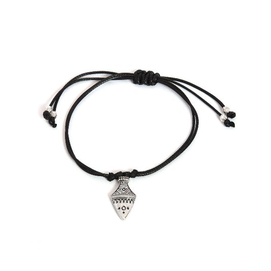 Black Thread Bracelet With Silver Beads