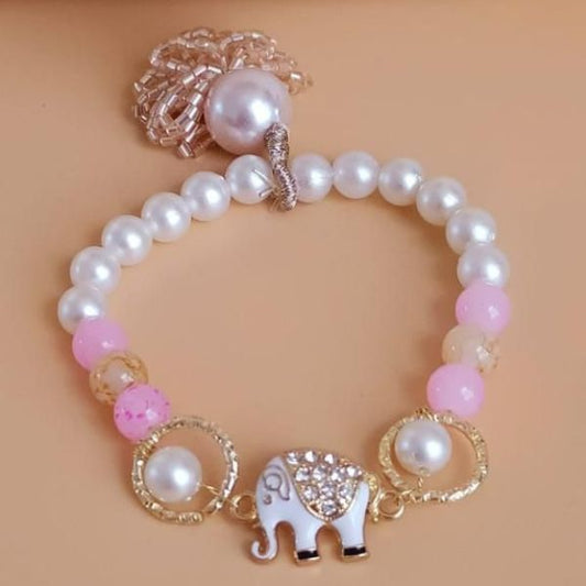 Pearl Rakhi Bracelet With Elephant Charm