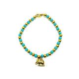 Gold & Turquoise Color Beads Bracelet With Elephant Cham