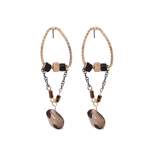Chain earring with drop stone