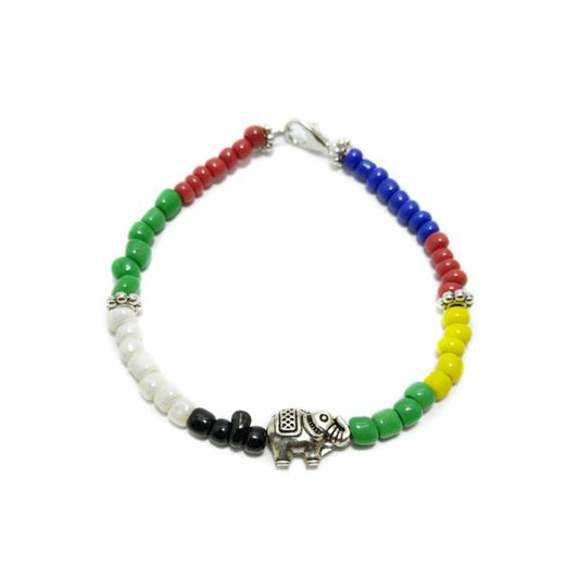 Silver Plated Elephant Charm Bracelet With Multi Color Beads