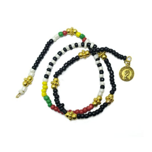 Double Layer Multicolor Beads Bracelet With Queen Coin Charm