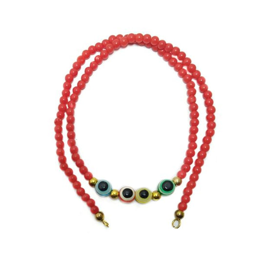 Double Layered Red Beads Bracelet With Multi Evil Eye