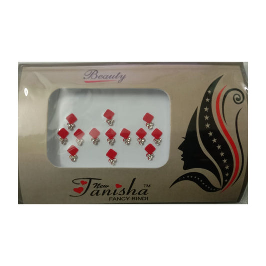 Square Shaped Red Color Bindis With White Stone