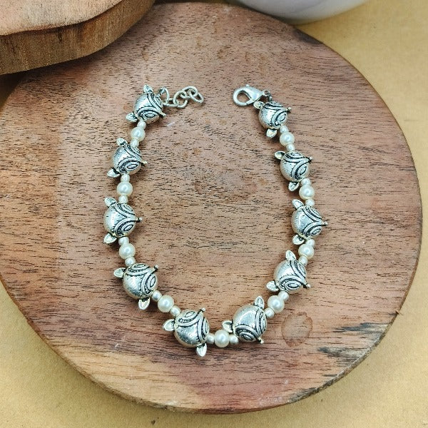 Owl Charm With Beads German Silver Bracelet