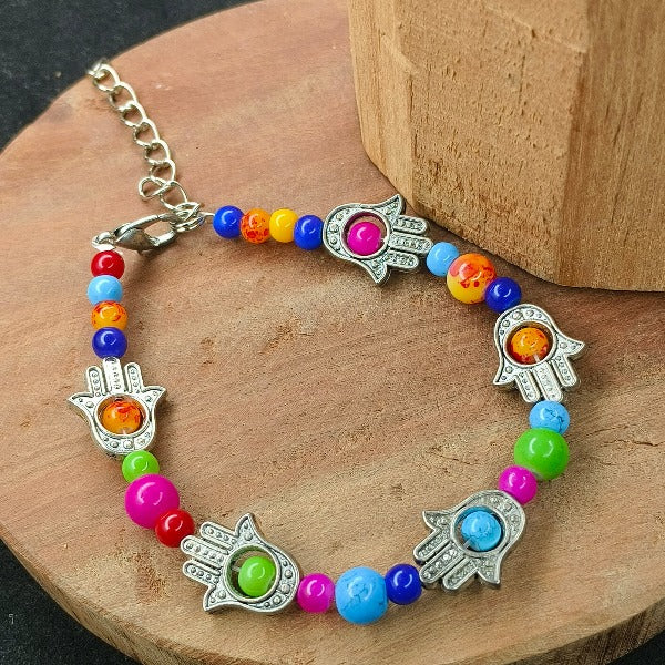 Hamsa Charm Bracelet With Multicolor Beads