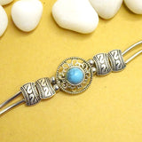 Oxidized Silver Bracelet With Sky Blue Beads