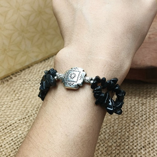 Black Beads German Silver Bracelet