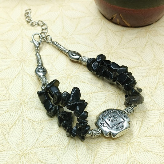 Black Beads German Silver Bracelet