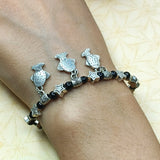 Black Beads With Fish Charm German Silver Bracelet