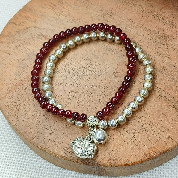 Maroon & Silver Bead Bracelet