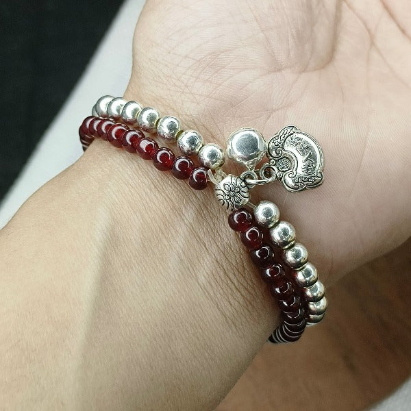 Maroon & Silver Bead Bracelet