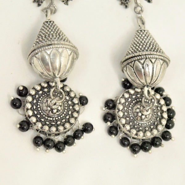 Ethnic handmade German silver plated oxidized peacock earrings