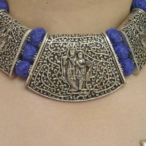 Radha Krishna Designed Oxidized Necklace