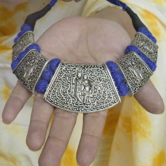 Radha Krishna Designed Oxidized Necklace