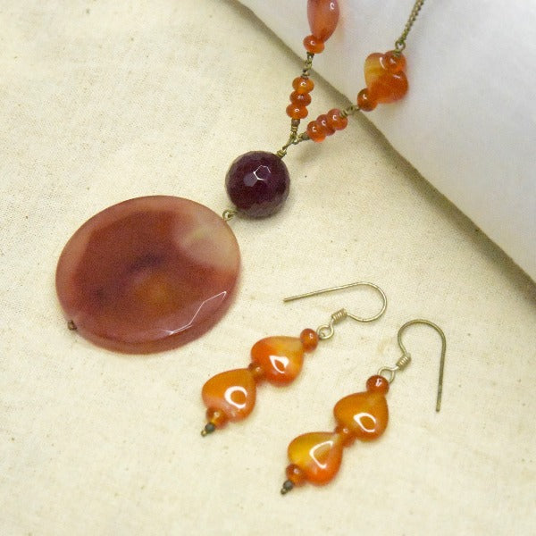 Carnelian Gemstone Necklace Earring Set