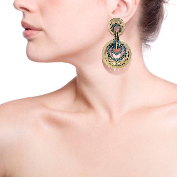 Golden Cutwork long earrings studded