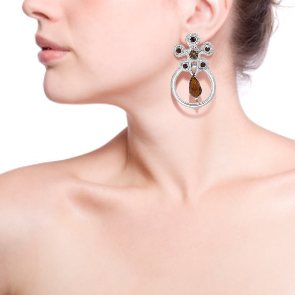 Floral design long earrings