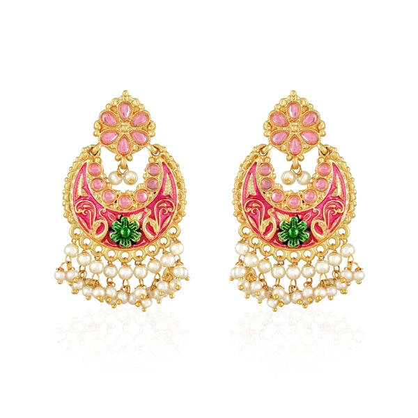 Pink Stones Chandbali Earrings For Women