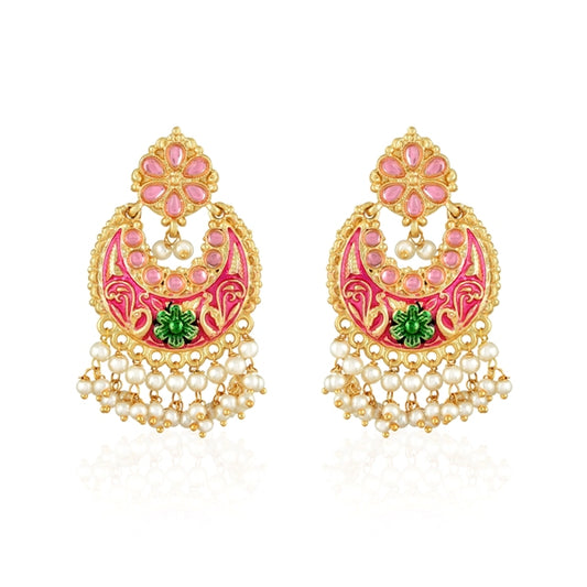 Pink Stones Chandbali Earrings For Women
