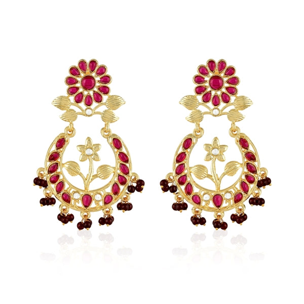 Chandlier Pink Beaded Flower Earrings
