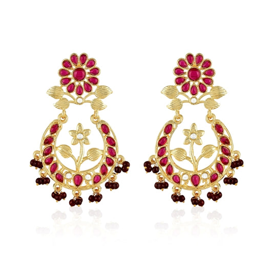 Chandlier Pink Beaded Flower Earrings