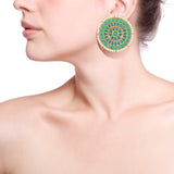 Round Pearl Beaded Meena Kundan Stones Earrings
