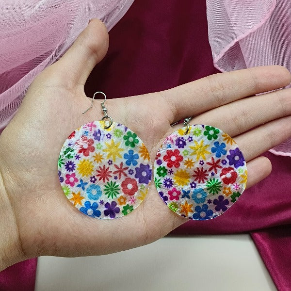 Multi Color Flower Designed Flat Earring