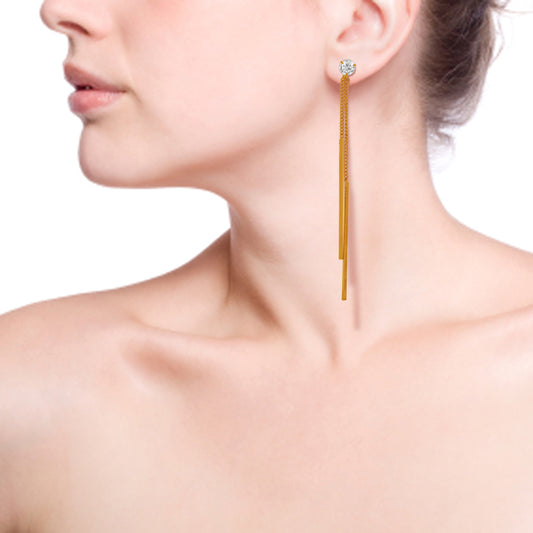 Long Gold Plated Chain Earring With Imitation Stud