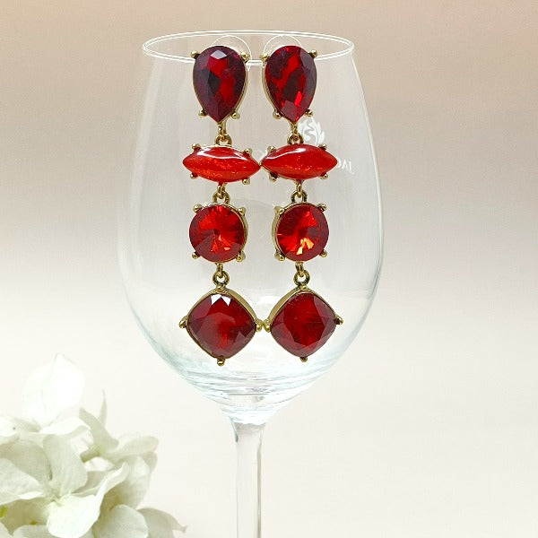 Shiny Red Artificial Diamond Earring