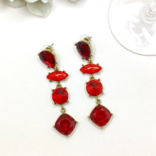 Shiny Red Artificial Diamond Earring