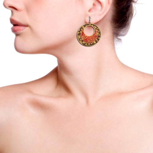 Red & Golden Star Designed Flat Drop Earring