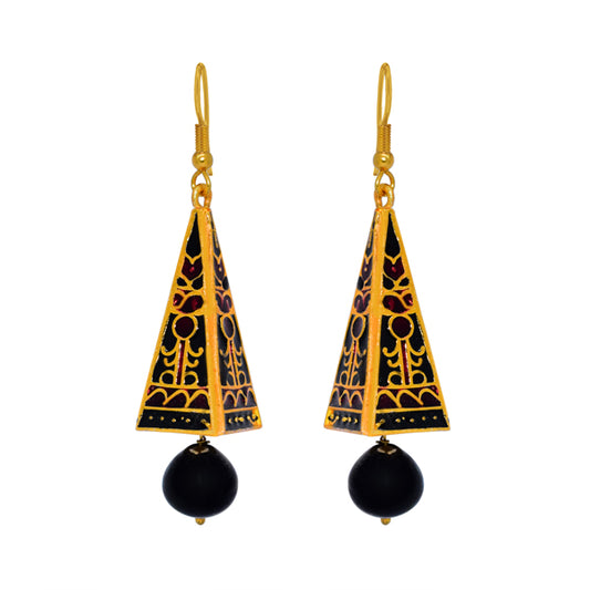 Geometric Cone Earrings With Black Bead