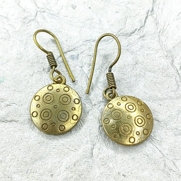 Simple round gold plated drop earrings