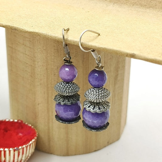 Dangle and Purple Drop German Silver Earrings