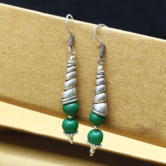 Curved Designed With Green Beads Earring
