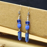 Long Blue Color Beads Work Danglers in German silver