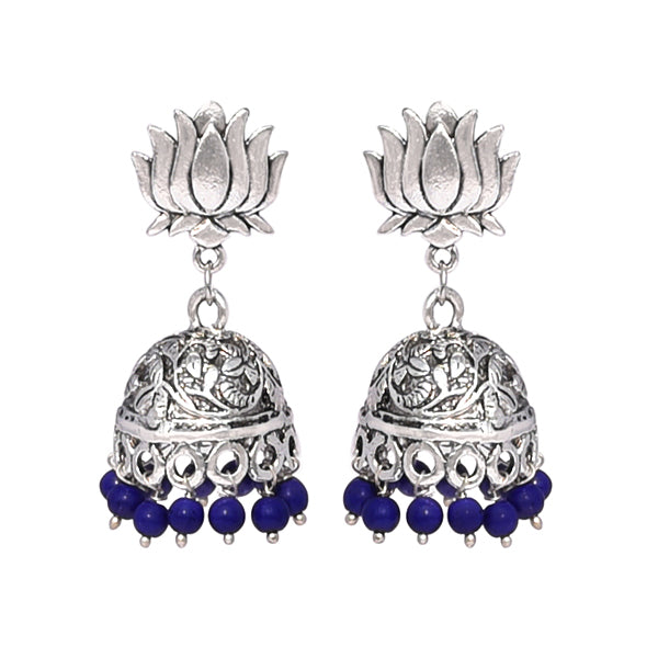 Lotus designed stud with white beaded jhumki earring